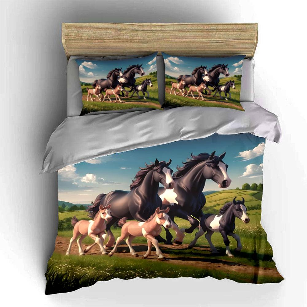 Running Horses Nature Decor Set Soft Comfortable Duvet Cover Bedding Set Included 1*Duvet Cover & 2*Pillowcases, Gift