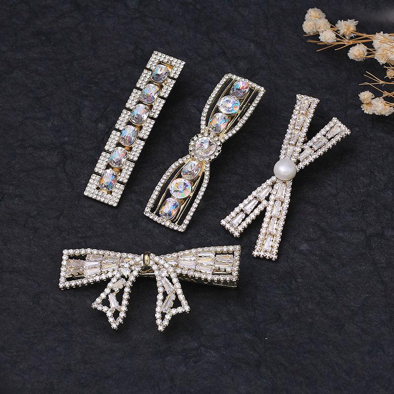 Women'S Bow Side Hairpin Rhinestone Bangs Clip Girl Imitation Crystal Hairpin Broken Hair Duckbill Clip Hair Accessories