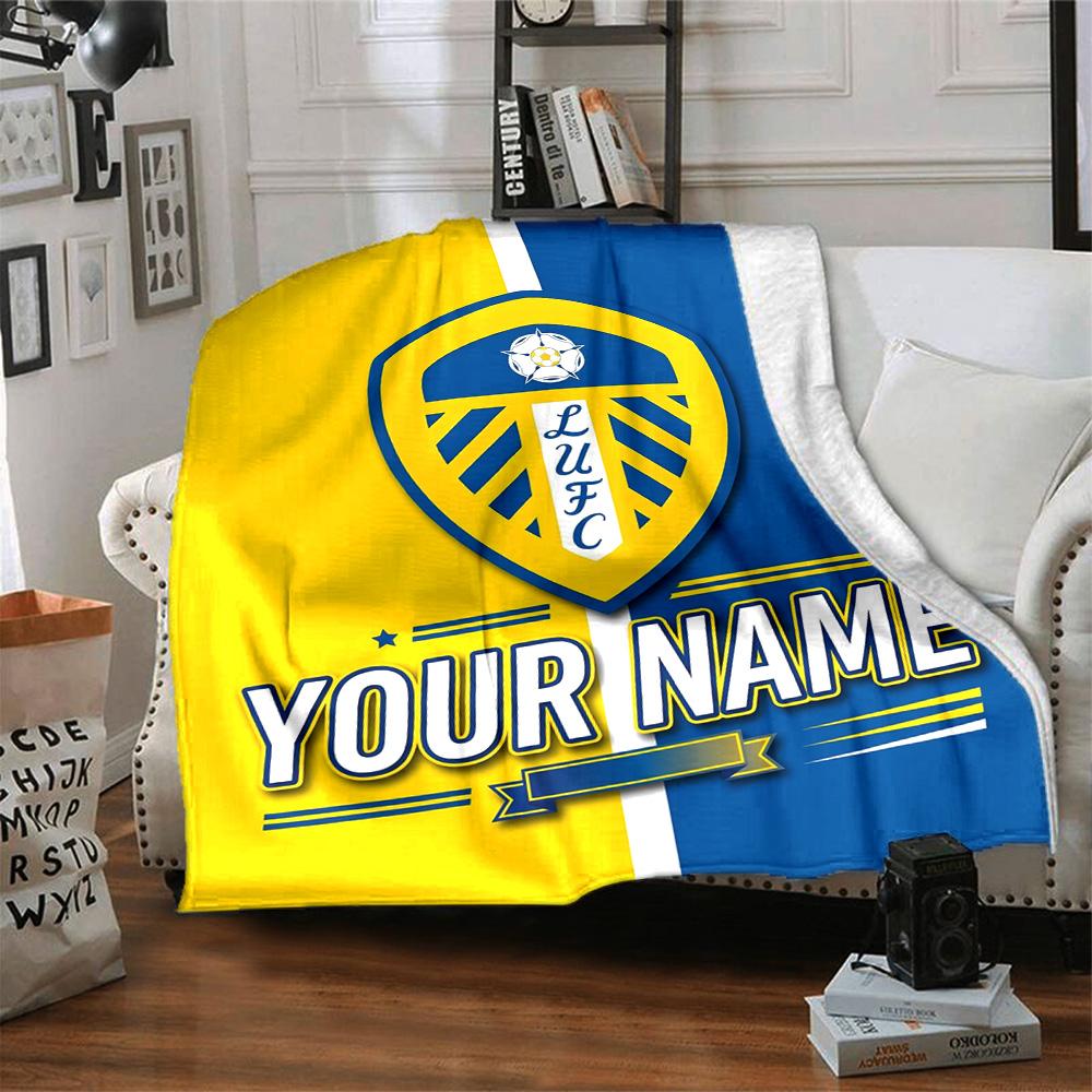 1pc Leeds United F.C. Blanket with Custom Name, Gift, for Men and Women, Soft Blanket, Good for Sofa Bed Couch Travel, Lightweight Flannel Blanket