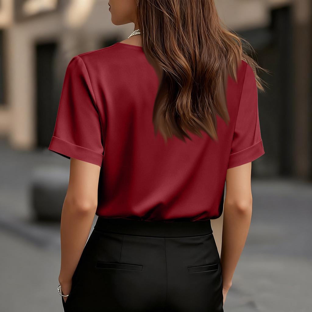 Dámské topy s fleky Halenka s krátkým rukávem Trička s výstřihem do V Business Casual Outfity