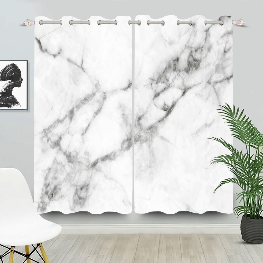 Luxury White Marble Curtains Modern Thermal Insulated Drapes Bedroom Living Room Darkening Window Treatments Set Of 2 Made Polyester Decor