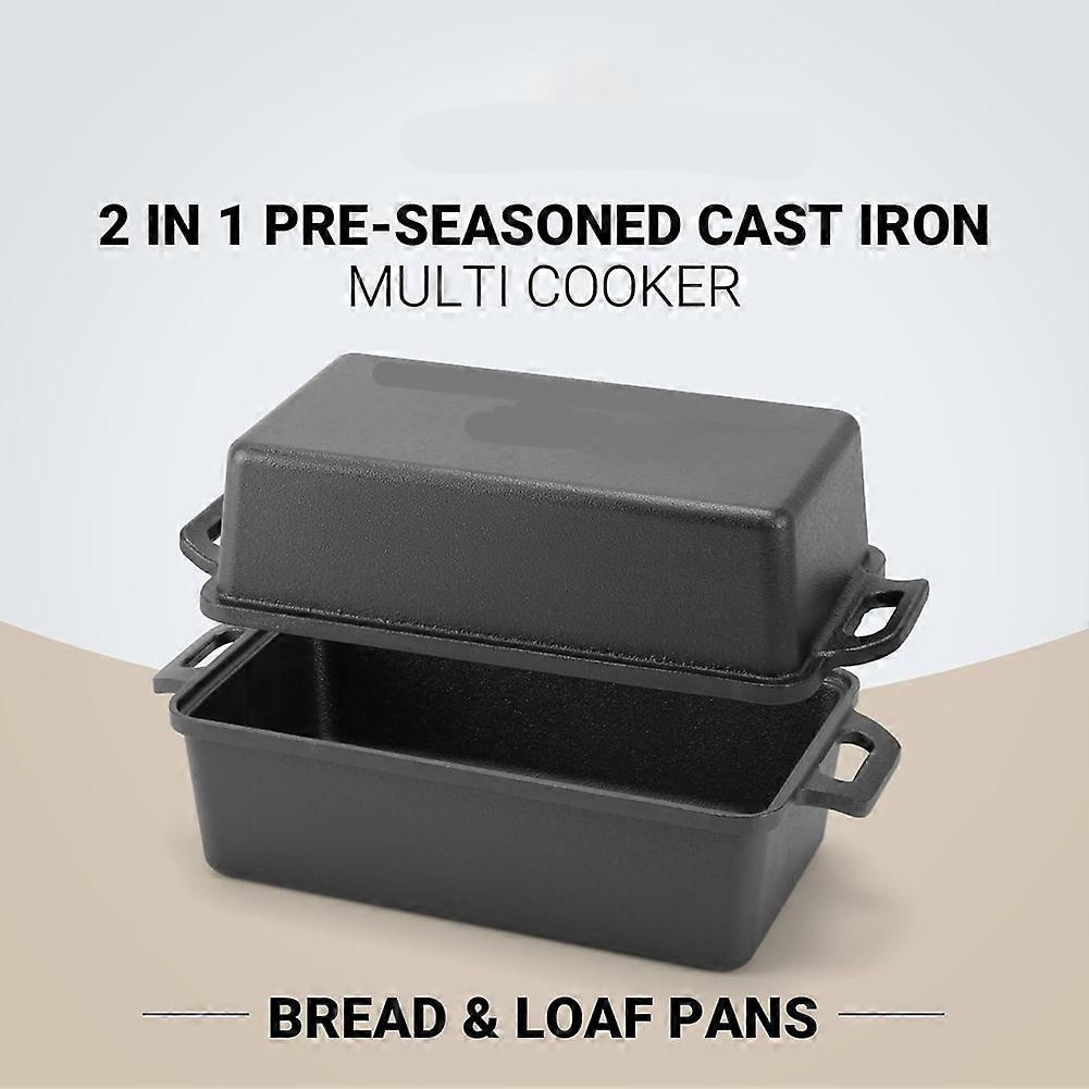 Cast Iron Loaf Pan with Lid Bread Baking Pan Even Heat Distribution for Homemade Bread, Cake, and Meatloaf