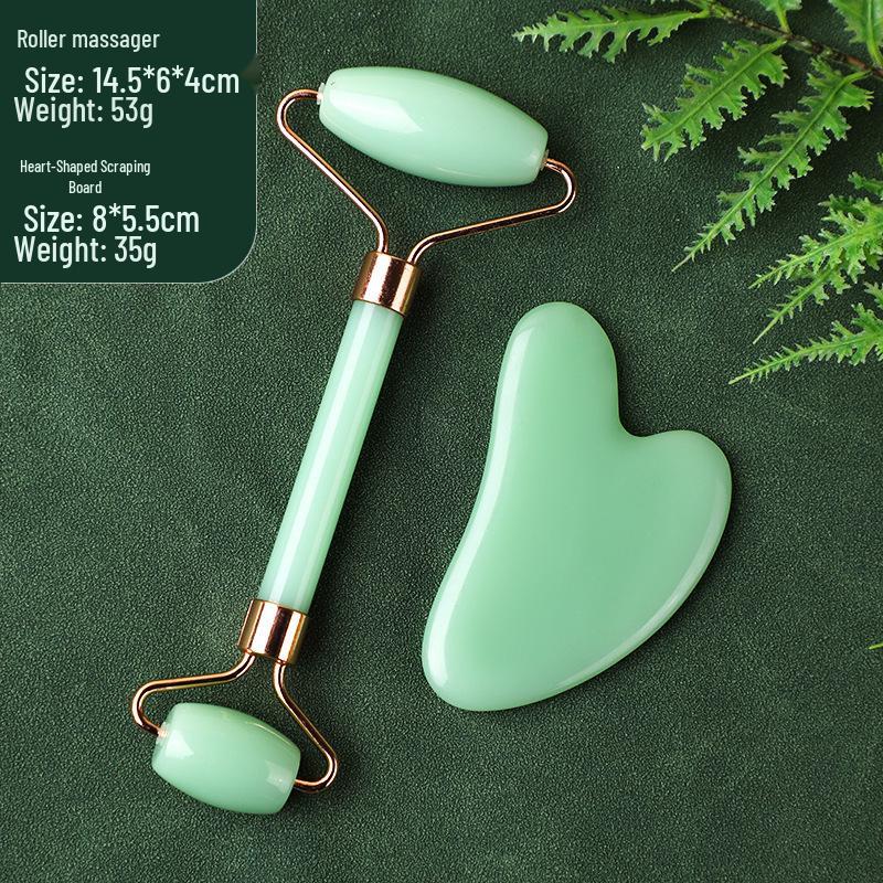 Heart-Shaped Rose Quartz Dual Roller & Massage Board Set - Non-Jade White Facial Tool