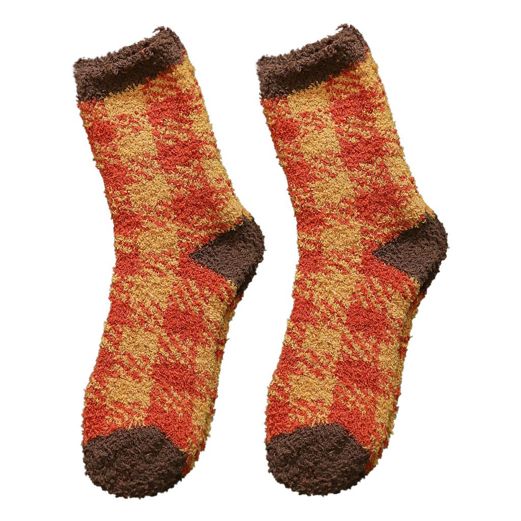 Fashion Home Women Girl Soft Bed Floor Plaid Socks Warm Sleeping Mid Stockings