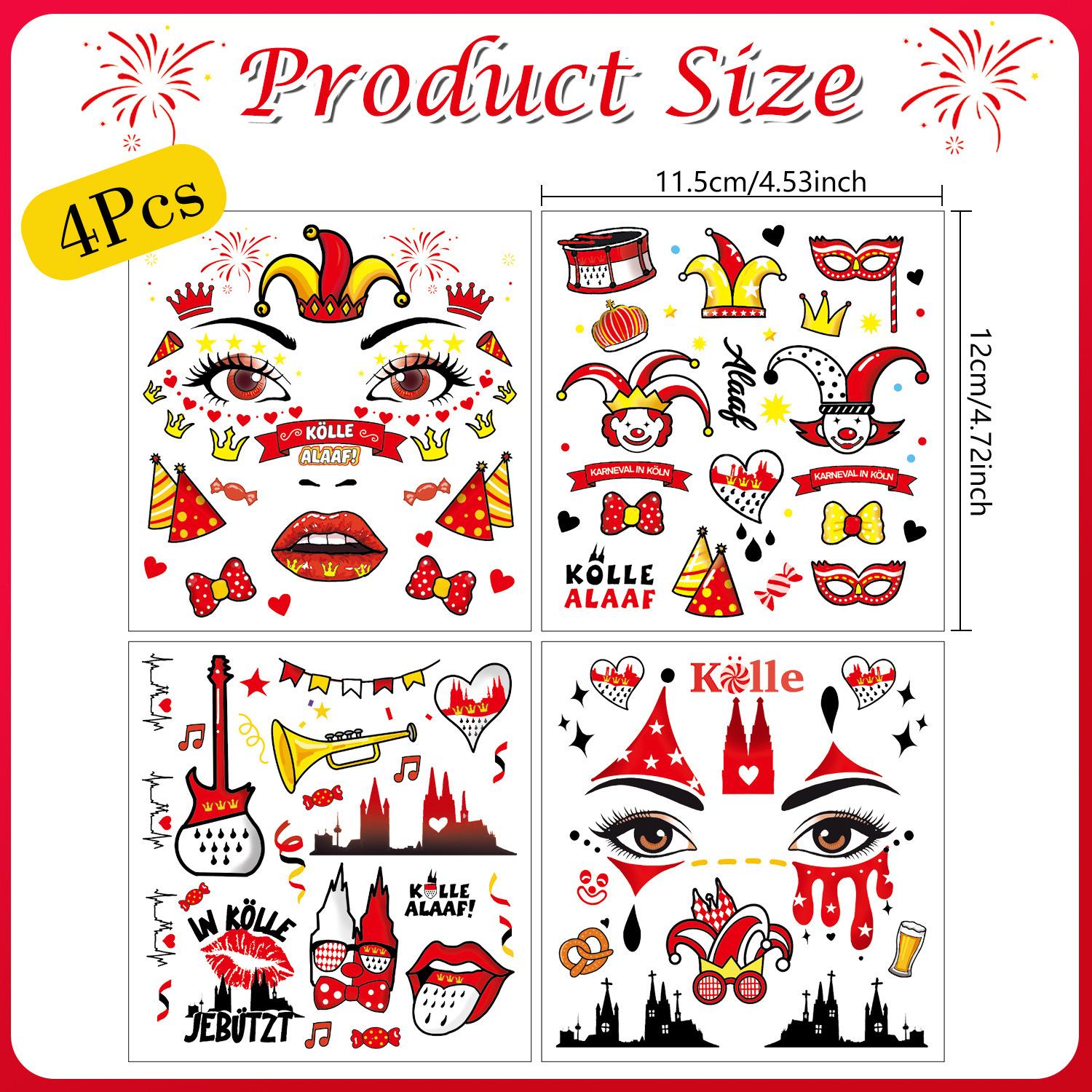 

German ***** Tattoo Stickers Float Face Stickers Rose Monday Candy Stickers Makeup Stickers 11.5*12cm (quantity: 4 for a set)