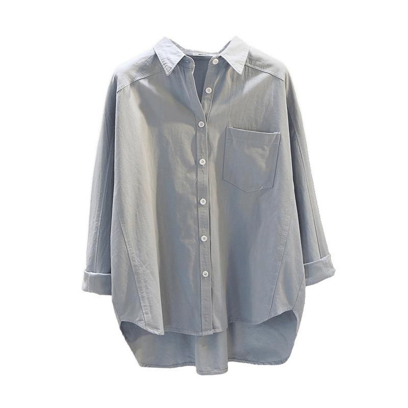 Women's Cotton Spring Shirt: Versatile Medium-Long, High-Grade Solid Color, Korean Artistic Style
