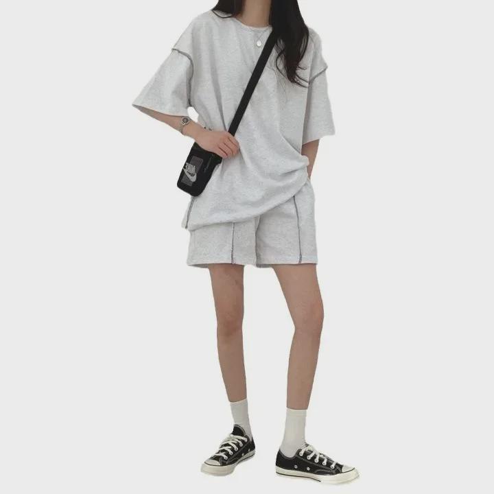 Women's 2024 Summer Casual Solid Color Cotton Sportswear Set - Loose Two-Piece Outfit