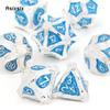 7 Pcs White BlueTree Stump Root Metal Dice Solid Metal Polyhedral Dice Set Suitable for Role-Playing RPG  Board Game Card Game