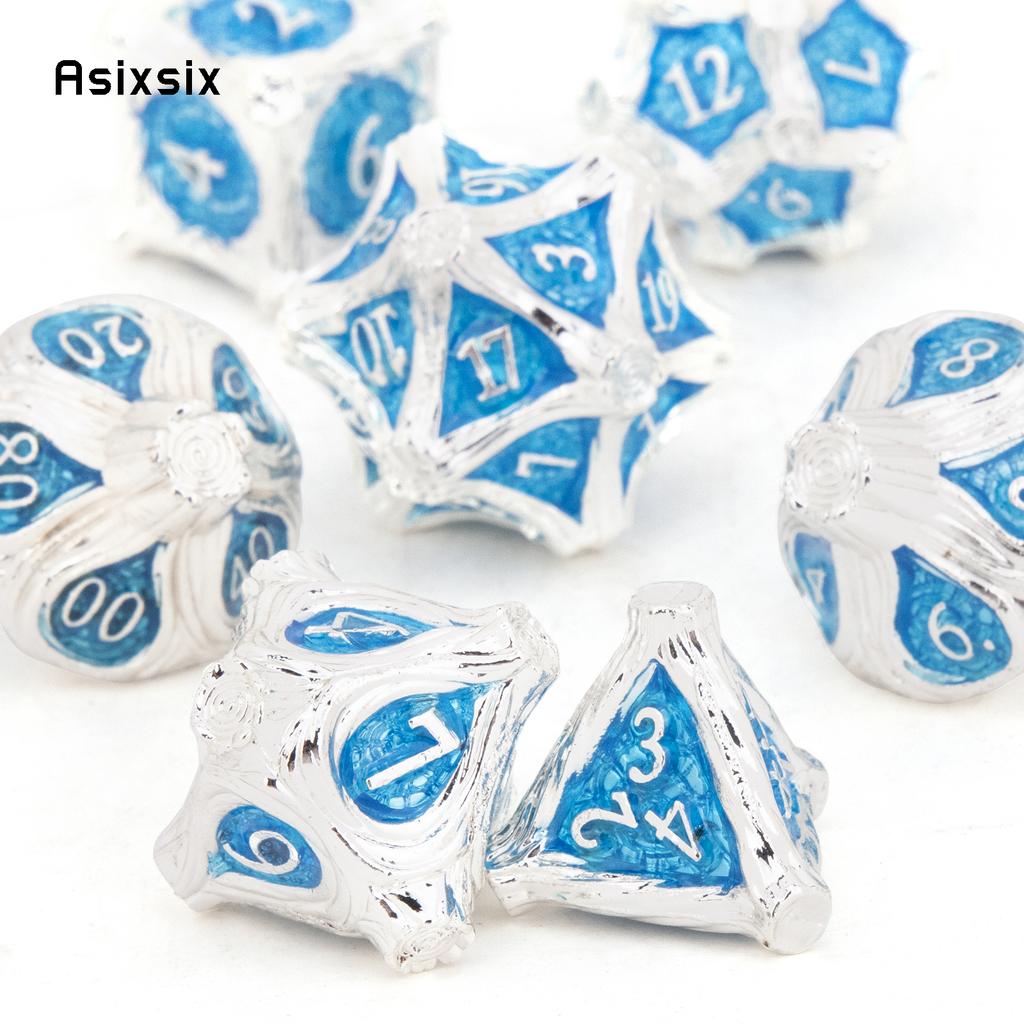 7 Pcs White BlueTree Stump Root Metal Dice Solid Metal Polyhedral Dice Set Suitable for Role-Playing RPG  Board Game Card Game