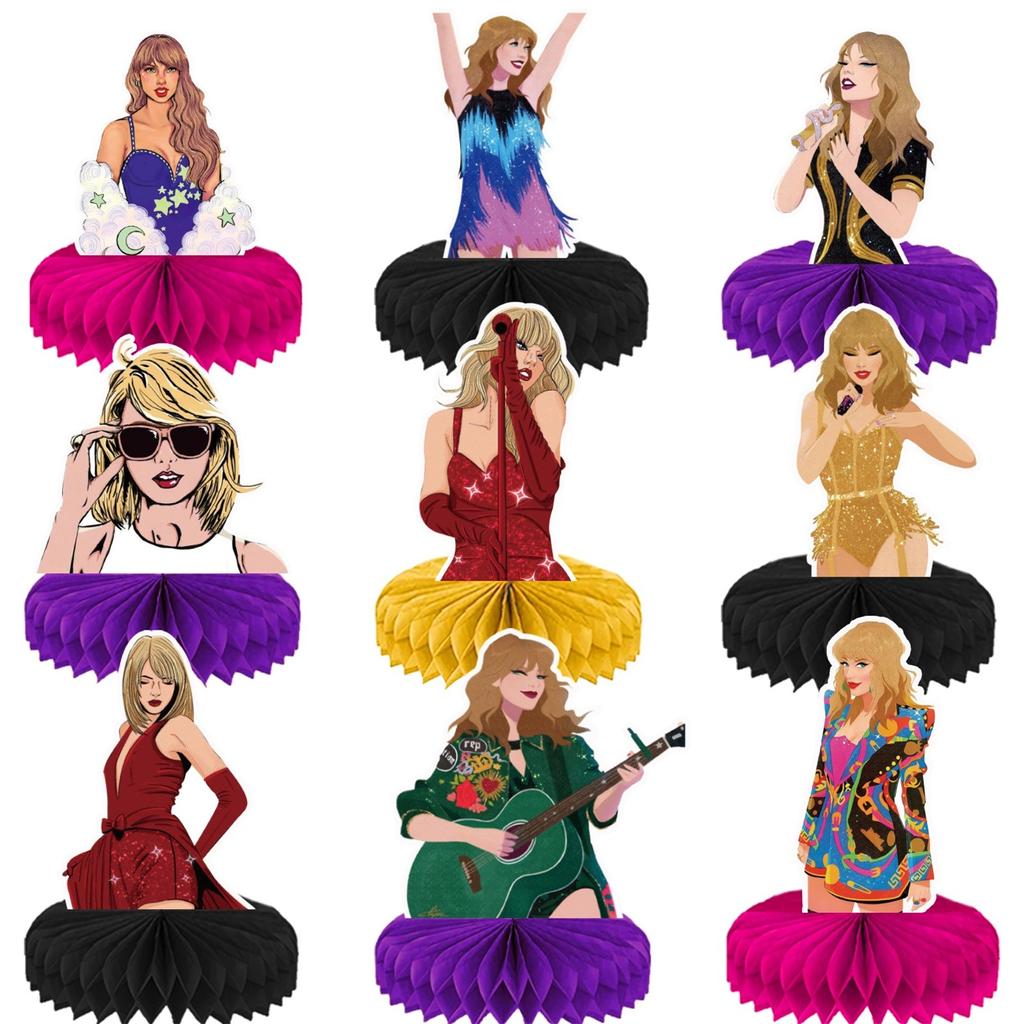 9 st födelsedagsdekorationer Honungskaka Centerpiece, 3D födelsedagskalasdekorationer, Festdekorationer Bordscenterpiece Fest