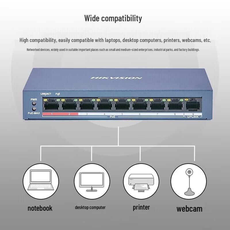 Hikvision 9-Port 100Mbps Unmanaged PoE Switch CN plug (adapter included)