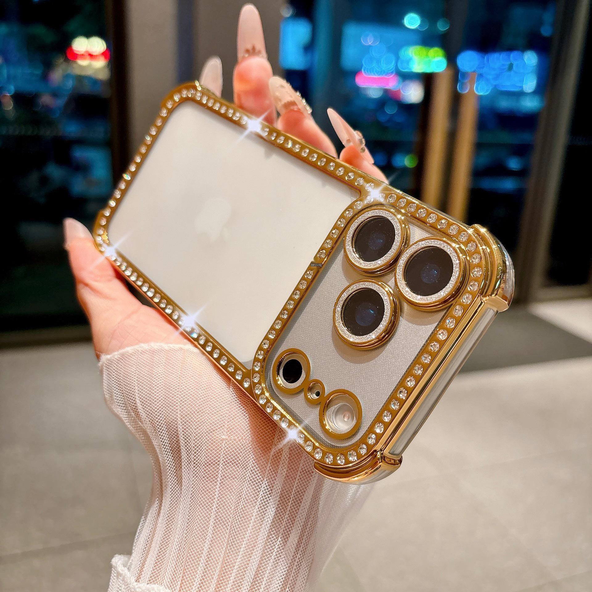 

New Shining Diamond Anti-fall Transparent Airbag Case for iPhone 17 Pro Max/16/15 iPhone 15 золотой