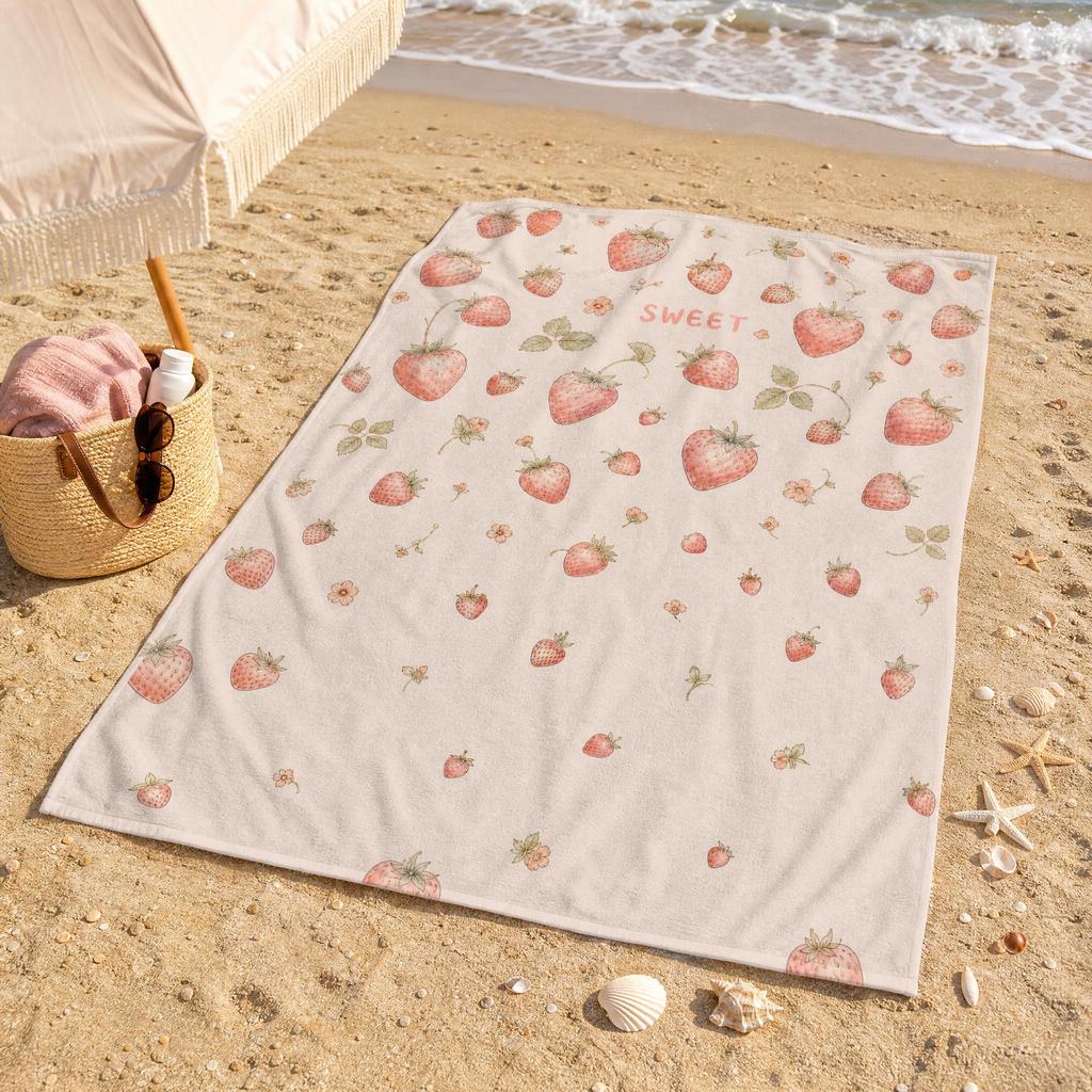 Strawberry Milk Aesthetic Beach Towel, Suitable For Beach, Swimming Pool, Vacation, Unique Holiday Gift