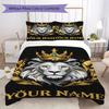 Custom Name Royal Lion Crest Bedding,Quilt Set Quilt Cover Pillowcase Home Birthday Gift(1 * Duvet Cover + 2 * Pillowcase, Without Core)_lx