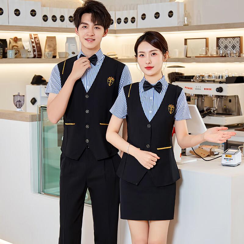 Summer Hotel Staff Short-Sleeve Faux Two-Piece Uniform