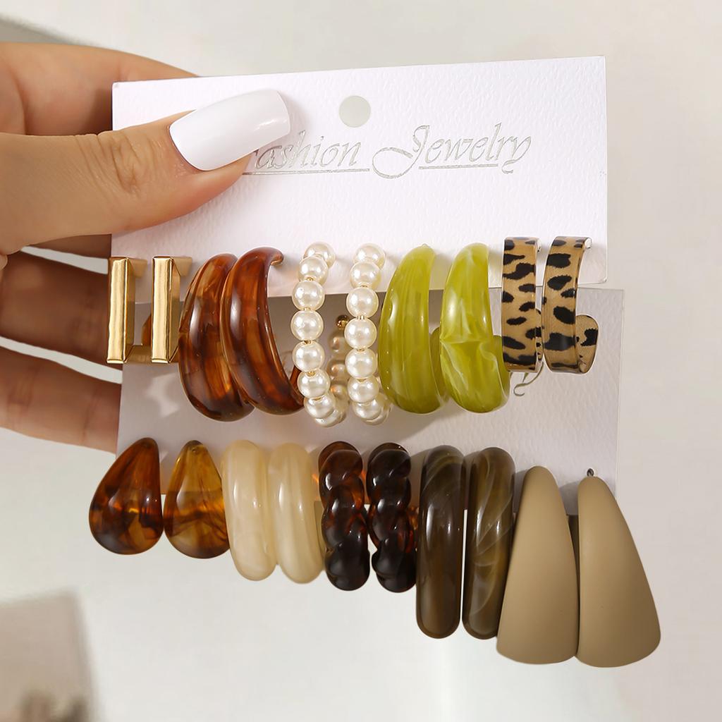 Retro Summer Multi-color Hoop Earring Set Water Drop C-shaped Designs Women's Fashion Leopard Print Earrings Daily Wear Dating