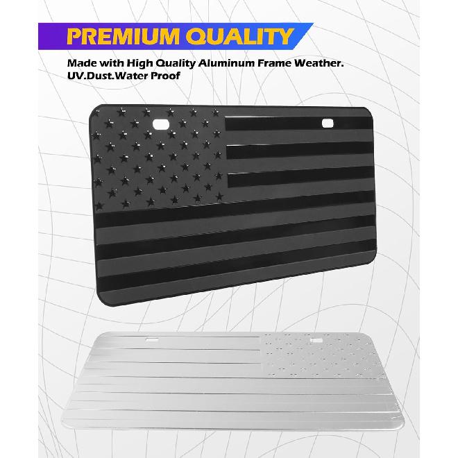 License Plate Frame,Car Accessories Front License Plate 6" X 12",Premium Quality Thick Durable Novelty 3D American Flag Aluminum Metal Car Tag