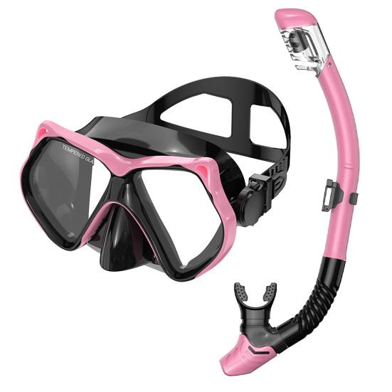 Schnorchelmaske mit Trockenschnorchel, Auslaufsichere Anti-Beschlag Panoramische Tauchmaske & Schnorchel Set, Wasserdichte Schnorchelausrüstung für Erwachsene