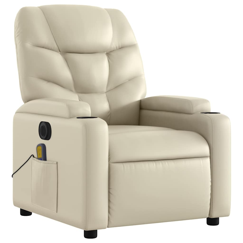 Electric Massage Recliner Cream Faux Leather