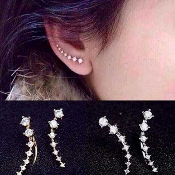 Women Fashion Rhinestone Big Dipper Ear Studs Clips Hook Earrings Jewelry Gift