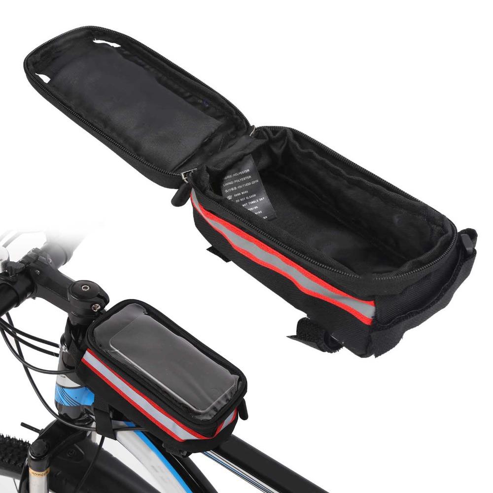Hook and Loop Straps Bicycle Phone Bag 600D Nylon , TPU Bike Frame Phone Holder  Road Bike Riding