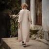 Women's Cotton Linen Shirt Dress Casual Rolled-Up Sleeve Button Dowm Maxi Dress Summer Loose