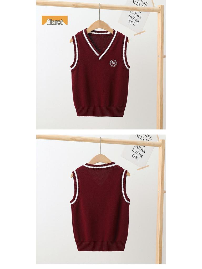 Kids' College-Style Knitted Sweater Vest for Spring & Autumn - Unisex Pullover for Kindergarten & Primary School