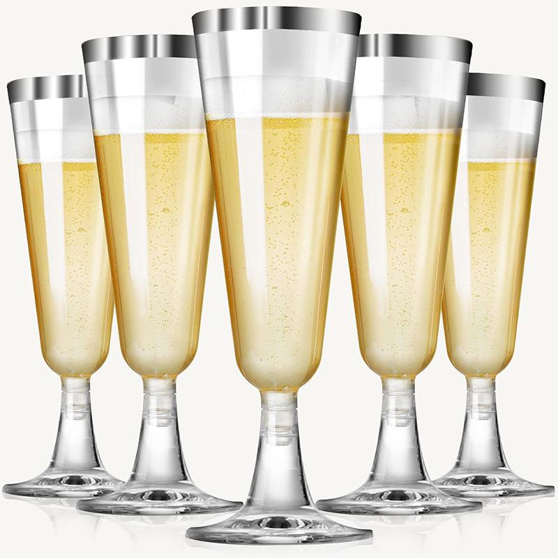 50pcs Disposable Plastic Champagne Glasses Cocktail High Footed Glasses Crystal Glasses Imitation Glass Wedding Party Supplies