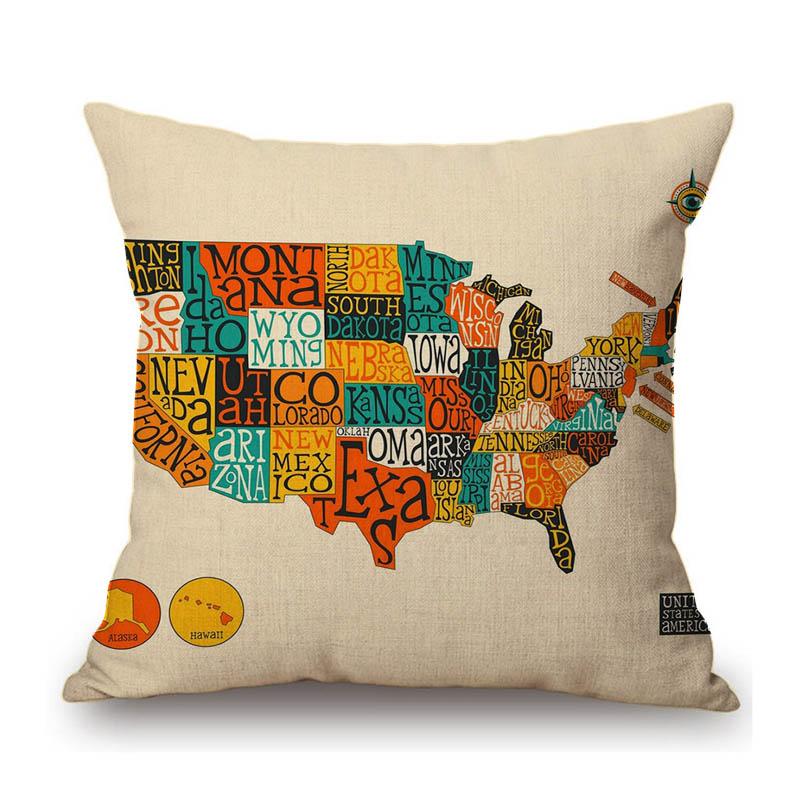 Retro Us Map Route 66 Cafe Bar Chair Seat Cushion Cover Patroitism National Day Home Decoration Linen Sofa Throw Pillow Case
