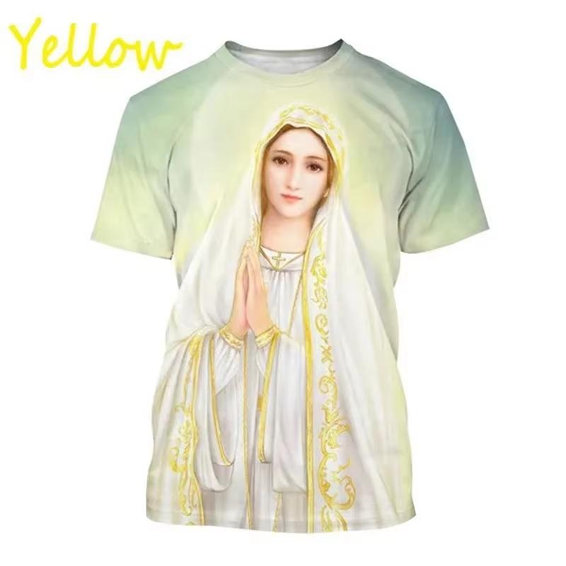 T-shirt Imprimé 3D Vierge Marie Déesse de la Miséricorde de Pâques Chrétien Béni Jésus Dieu T-shirt Style Féminin Vêtements Hauts à Manches Courtes T-shirt