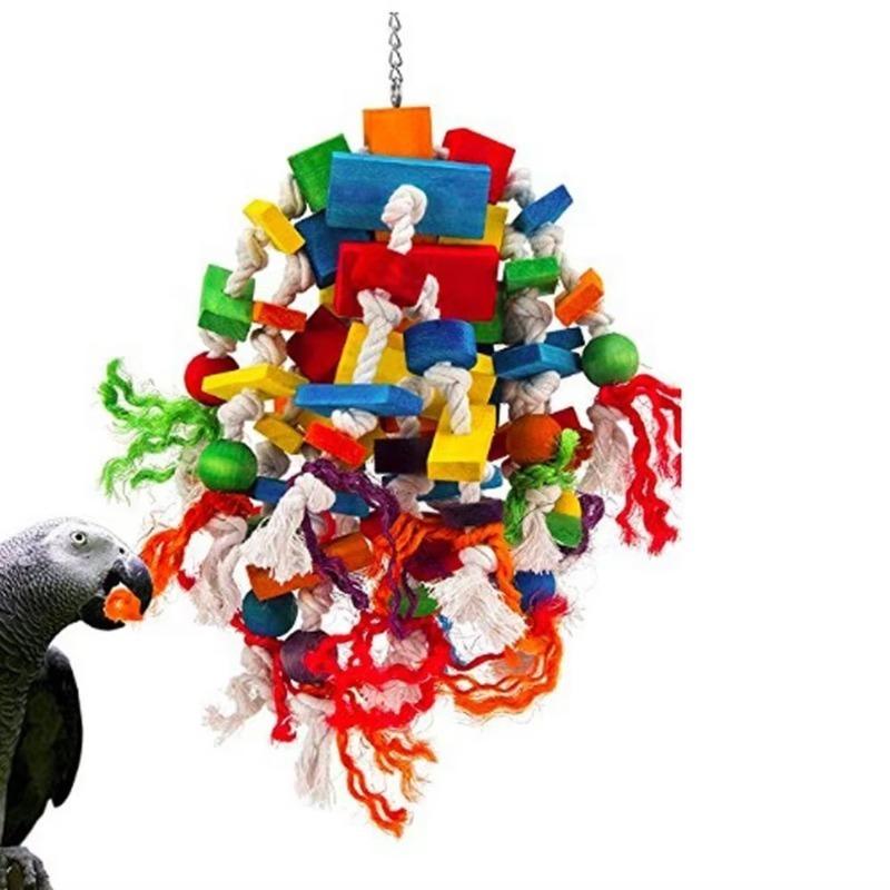 Birds Swing Toys, Parrots Chewing Hanging Perches with Bells Toys for Love Birds Budgie Macaws Cockatiels Parakeets African Grey