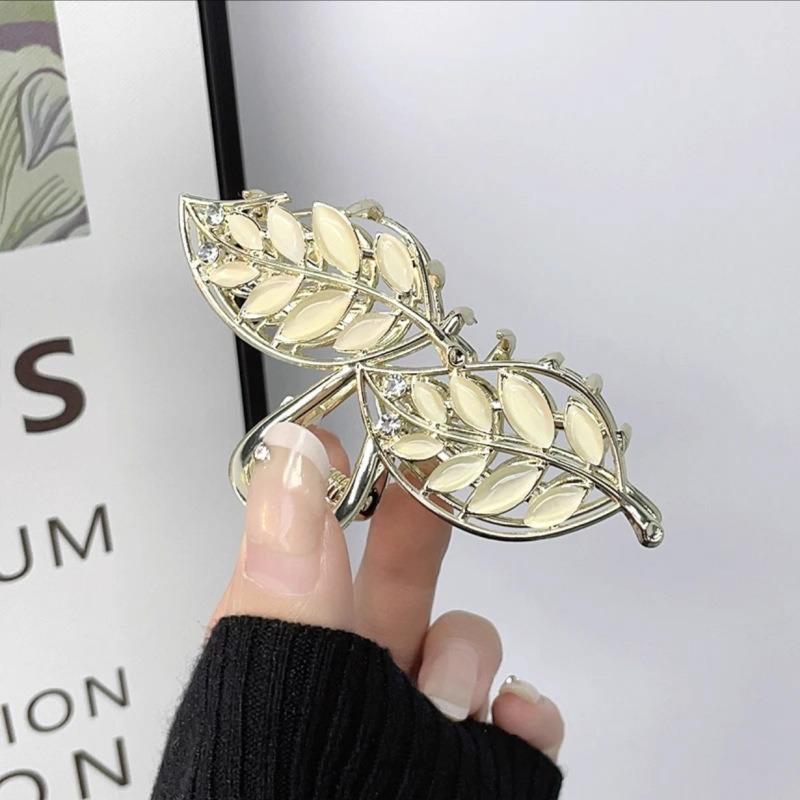 1pc Elegant Leaf Shaped Hair Claw Rhinestone Designs Perfect Nature Inspired Styles Daily Looks Glamorous Hair Accessories