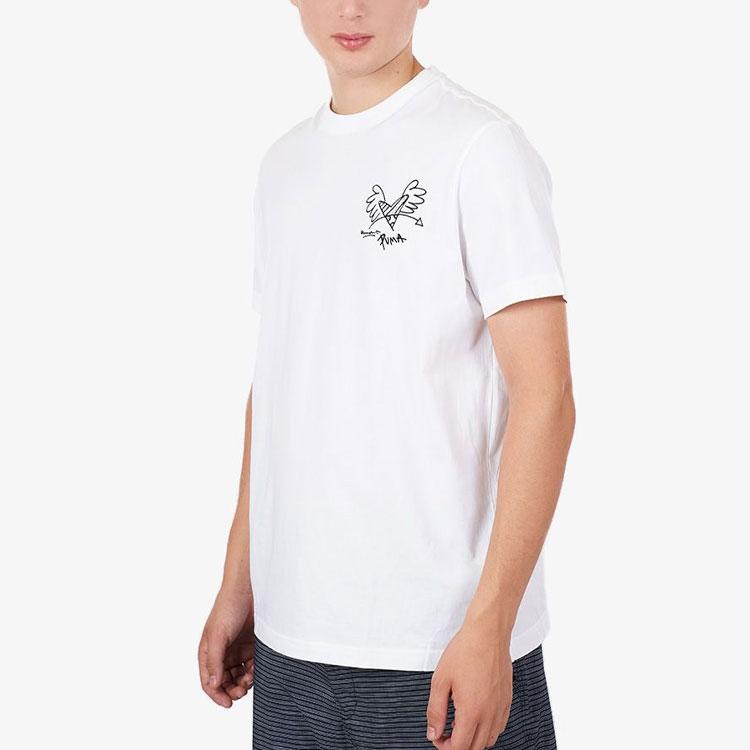 Puma x Britto Embroidered Heart Pattern Round Neck Short Sleeve T-Shirt Unisex Tops White 532234-02