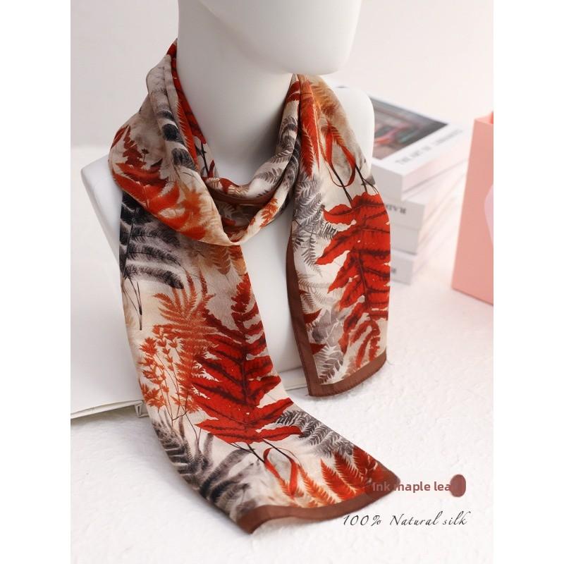 

Meier 100% mulberry silk crepe de chine scarf, silk long scarf, thin hair tie no specifications