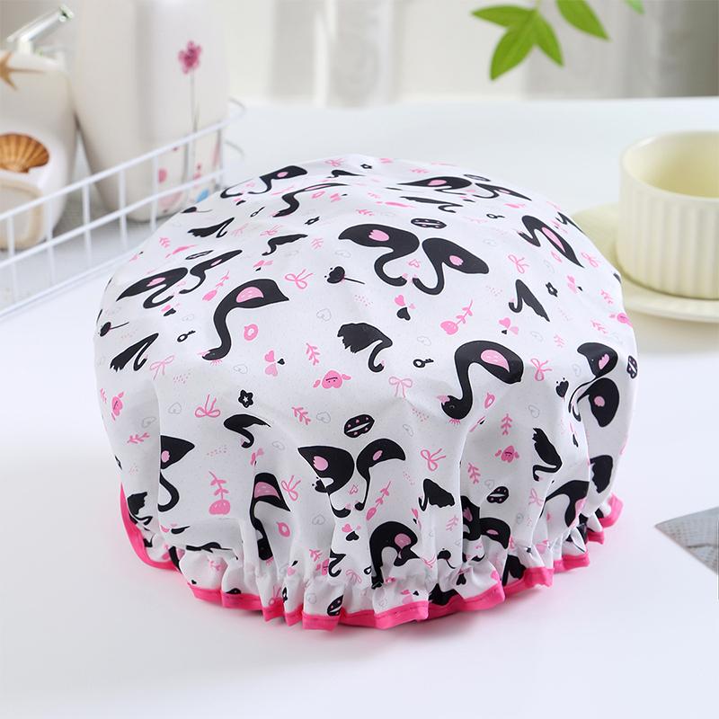 Flower Pattern Double Layer Shower Cap Waterproof Reusable Printed Bath Hair Bonnet For Women Ladies Spa Salon Home Travel Use