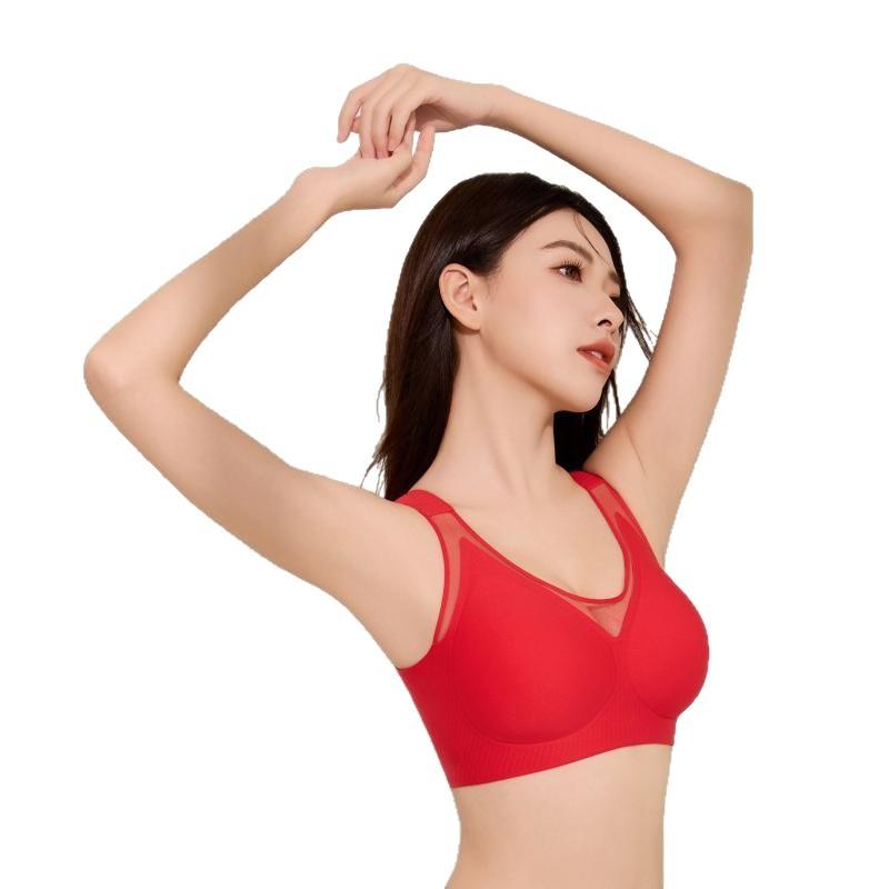 Summer new vest jelly soft support pull gather solid cup underwear mesh high elastic lace large size bra