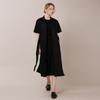WUNDER GEIST Tailored Collar Short Sleeve Strap Long Dress (Black)