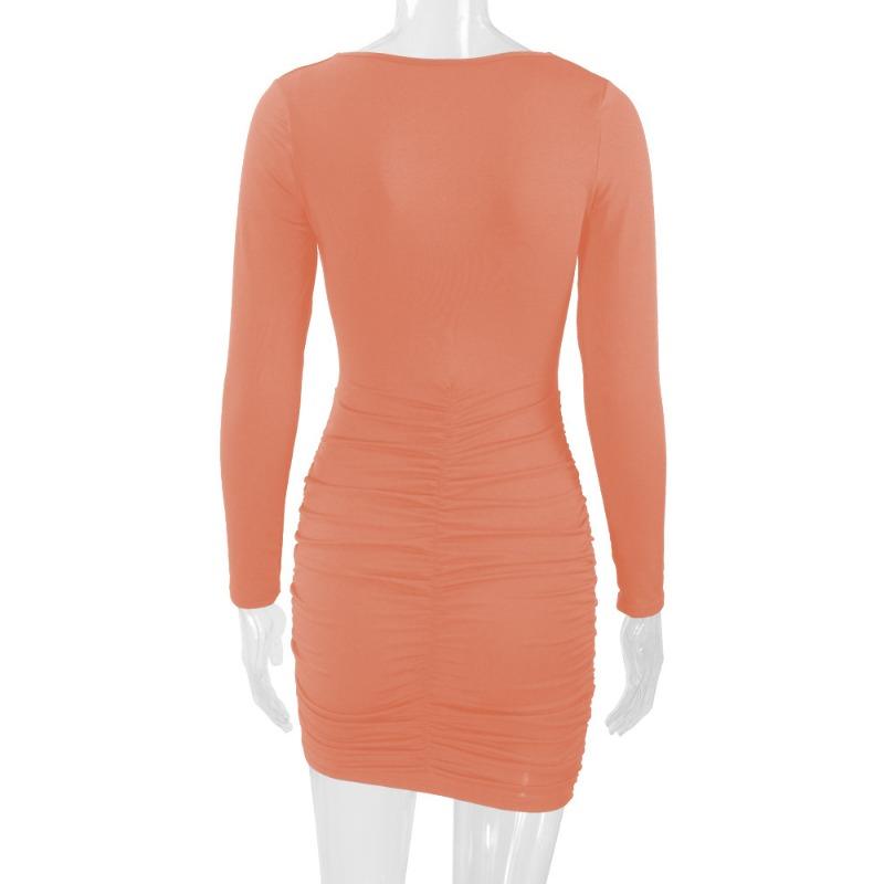 Gonna Autunno/Inverno da Donna Sexy con Intagli a Pacchetto sui Fianchi Vestito a Maniche Lunghe Pieghettato