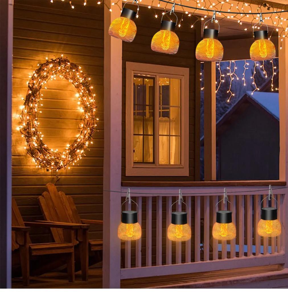 Solar Flame Effect Hanging Lantern Outdoor LED Solar Light Waterproof Solar Fairy Light for Patio Garden Camping Christmas Decor