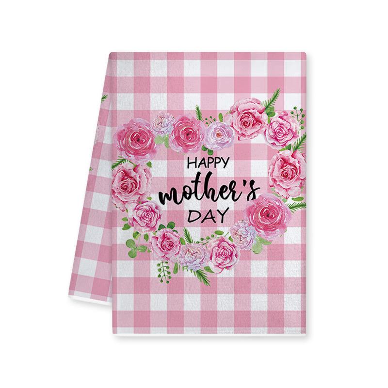 Mother's Day Pink Plaid Floral Kitchen Dishcloth Gift