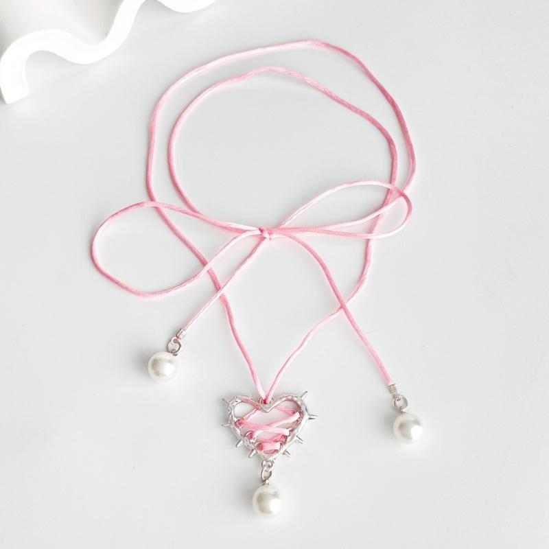Fashion Thorn Heart Pendant Necklace Sweet Cool Clavicle Chain Lace Up Choker Simple Cord Neck Chain Party Jewelry