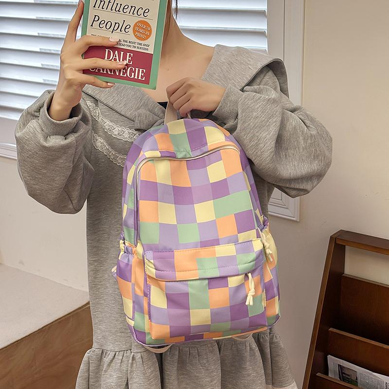 Plecak dla ucznia szkoły średniej w kratkę, damski, o dużej pojemności, nylonowy, szkolny
