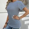 European and American Spring and Summer Round Neck Lace Patchwork Short Sleeved T-shirt Casual Top Fashionable Women's Clothing
