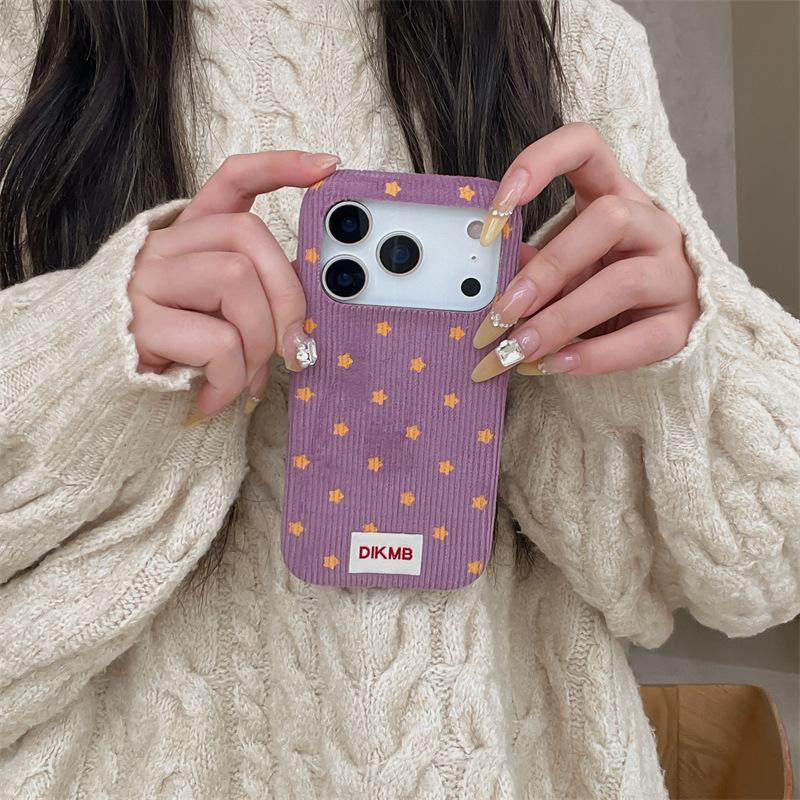 Retro Yellow Star Fabric Phone Case for iPhone 15, iPhone 16, iPhone 17 Pro Max