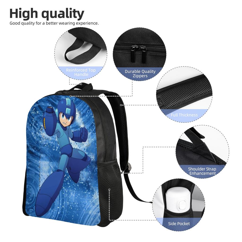 Mega Man Cartoon Backpack  Streetwear Backpacks Youth Cycling Lightweight High School Bags Designer Rucksack