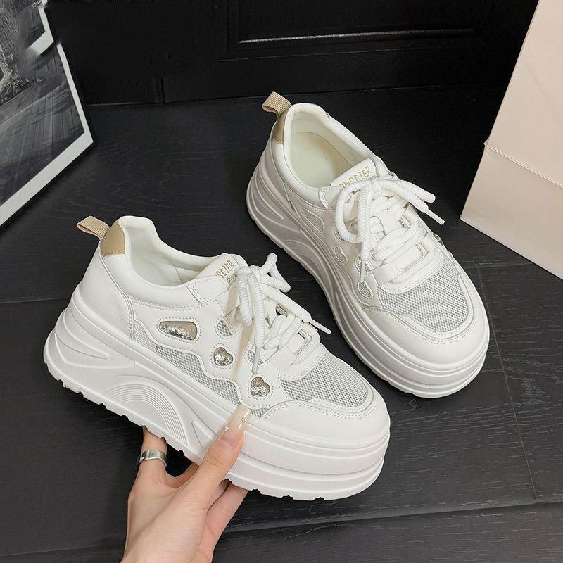 Platform women's shoes spring and summer 2025 new mesh light breathable small sports casual white shoes fashionable versatile