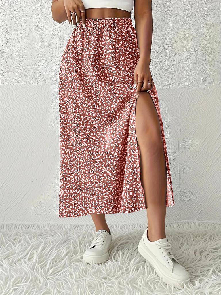 Women's Vintage High Waist Printed Long Skirt with Side Slit - Spring/Summer
