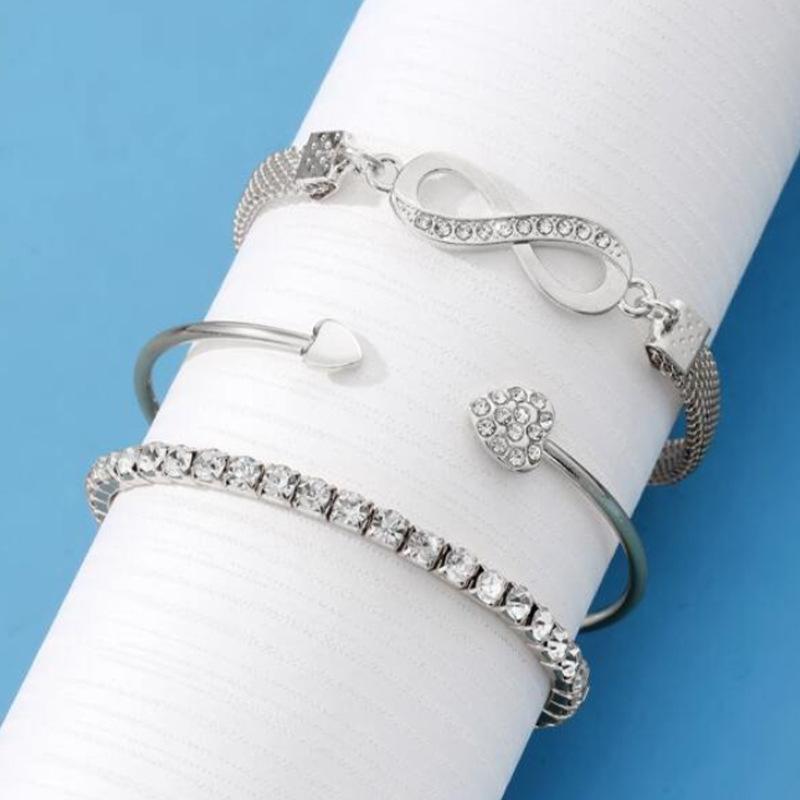 New Women's Love Open Bracelet, Creative Design, Simple Lucky 8-character Bracelet Three-piece Set