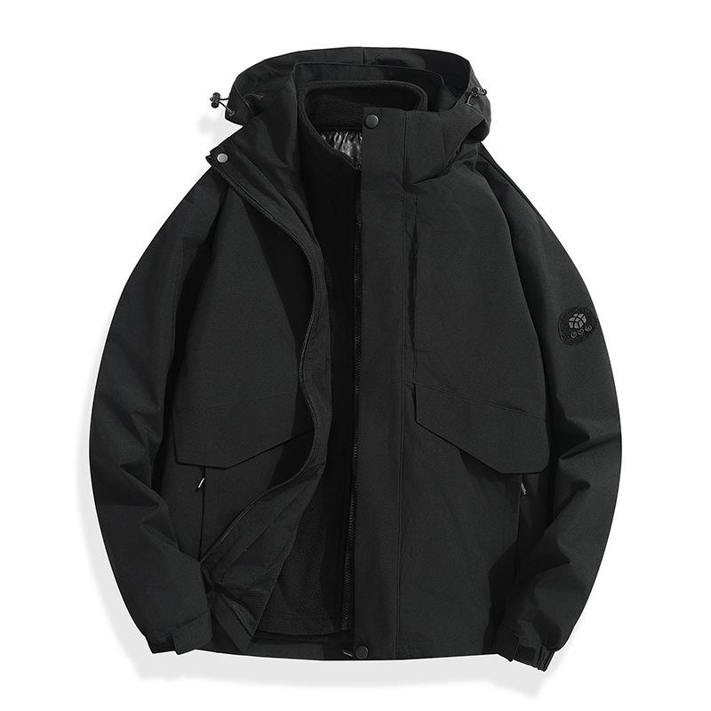 3-in-1 Wasserdichte Kapuzenjacke mit herausnehmbarem Fleece-Innenfutter für Herbst & Winter Outdoor-Sportarten