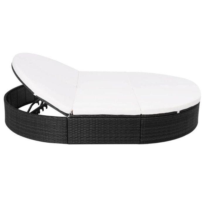 Chaise longue - vidaXL - Lit de repos d'extérieur - Résine tressée - Noir - 2 personnes